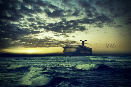 Evening sunset ship