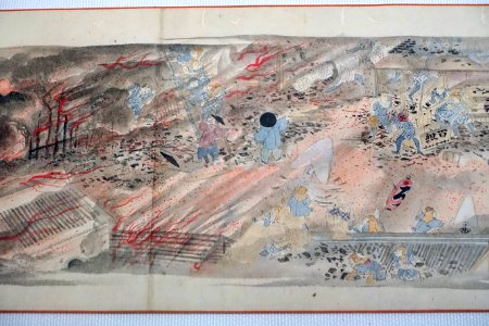 The Big Fire of 1772, picture scroll from 1869, 2 of 3 - Edo-Tokyo Museum - Sumida, Tokyo, Japan - DSC06684