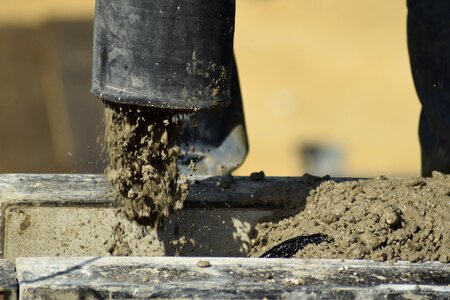 Reinforced concrete site construction workers photo