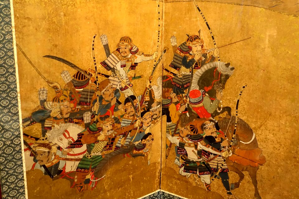 The Battle of Ichi-no-Tani, six-fold screen, Japan, Edo period, late 1600s, ink and gold leaf on paper, detail 1 - The Ann and Gabriel Barbier-Mueller Museum - DSC05548