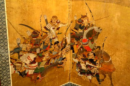The Battle of Ichi-no-Tani, six-fold screen, Japan, Edo period, late 1600s, ink and gold leaf on paper, detail 1 - The Ann and Gabriel Barbier-Mueller Museum - DSC05548