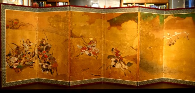 The Battle of Ichi-no-Tani, six-fold screen, Japan, Edo period, late 1600s, ink and gold leaf on paper - The Ann and Gabriel Barbier-Mueller Museum - DSC05546