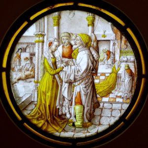 Three Rounels from the Life of Tobias, 3. The marriage of Tobias and Sara, Southern Netherlands, c. 1500, stained glass - Museum Schnütgen - Cologne, Germany - DSC09858