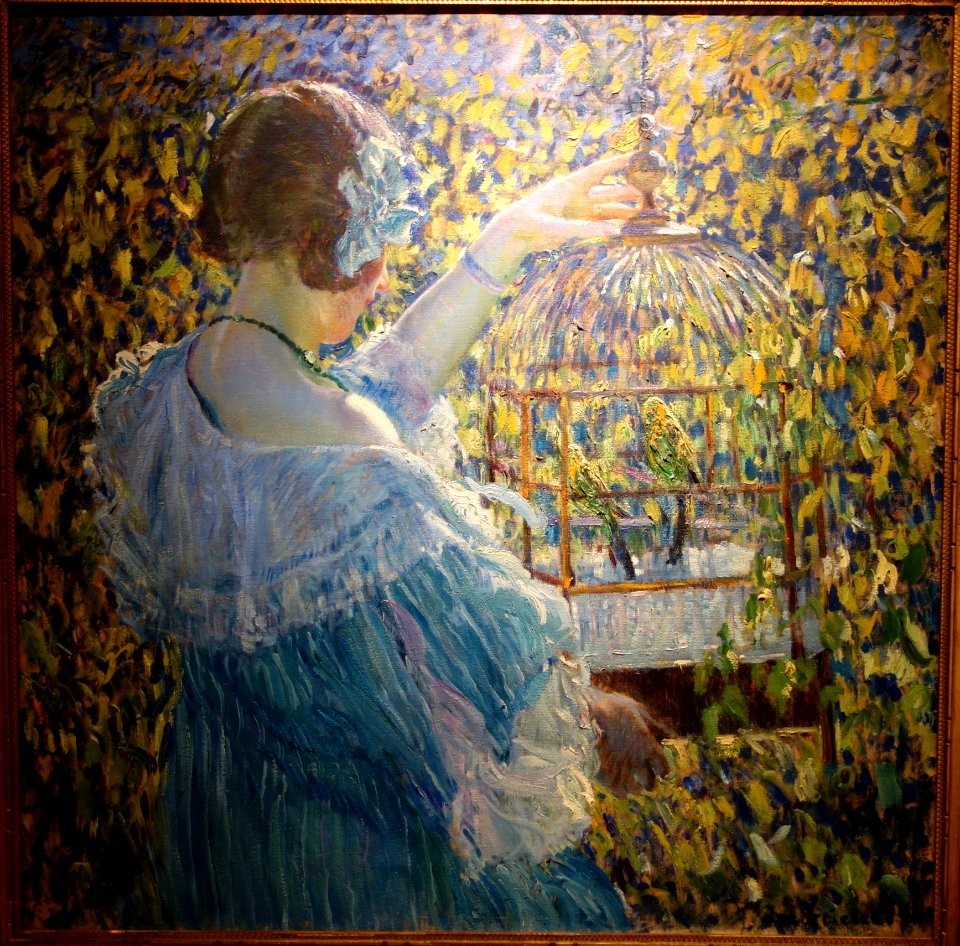 The Bird Cage by Frederick Carl Frieseke, c. 1910, oil on canvas - New Britain Museum of American Art - DSC09510