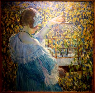 The Bird Cage by Frederick Carl Frieseke, c. 1910, oil on canvas - New Britain Museum of American Art - DSC09510