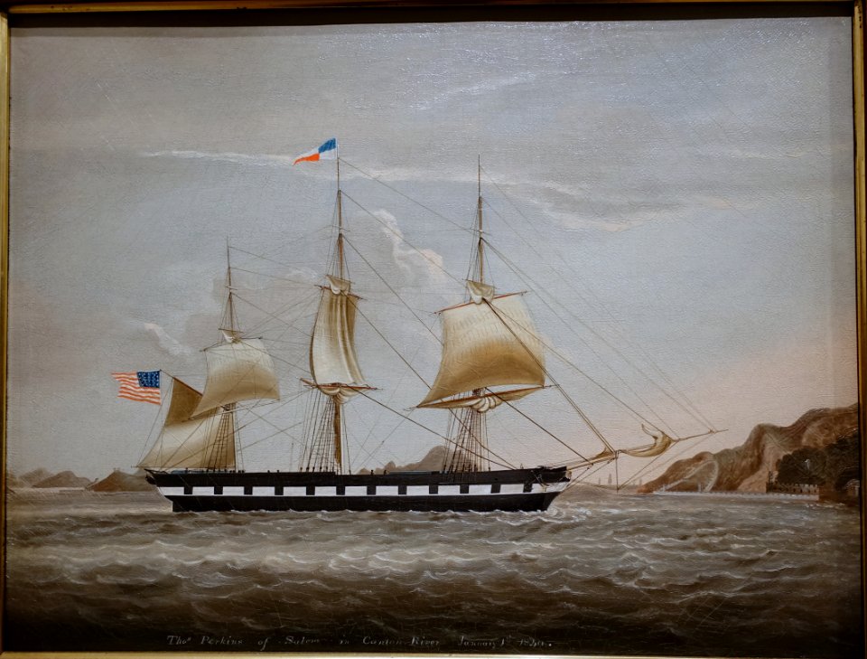 Thos Perkins of Salem in the Canton River, January 1st 1840, by Sunqua, 1840 AD, oil on canvas - Peabody Essex Museum - Salem, MA - DSC05297