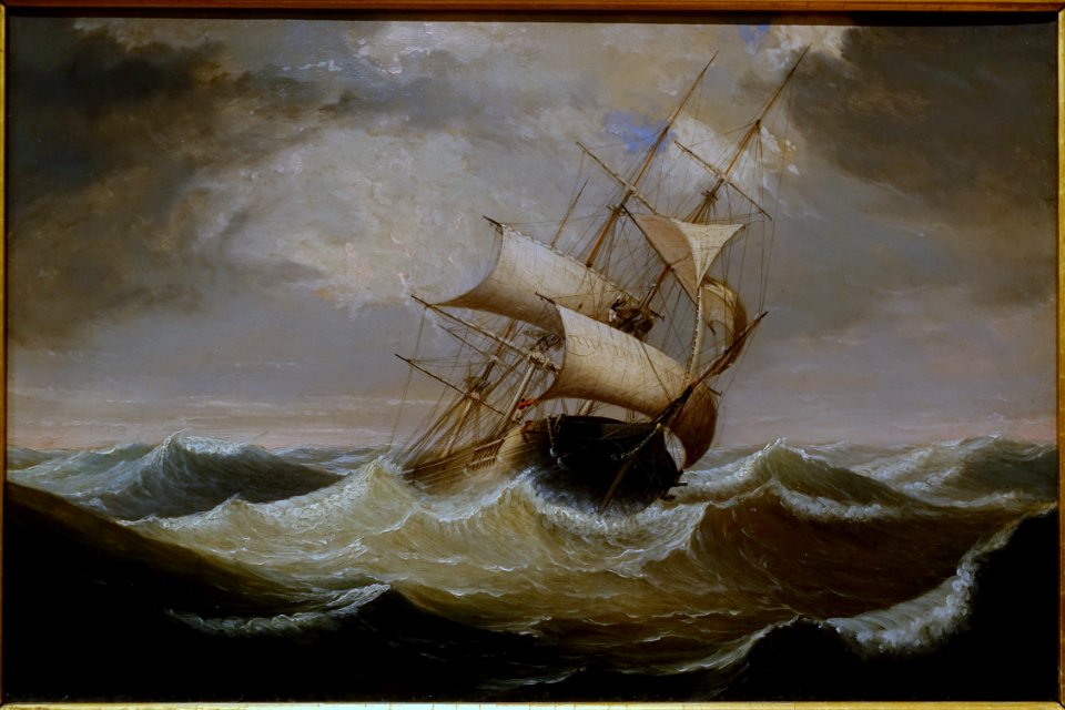 Three Master in Rough Seas, by Fitz Henry Lane, 1850s, oil on canvas - Cape Ann Museum - Gloucester, MA - DSC01129