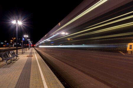 Lighting night railway station photo