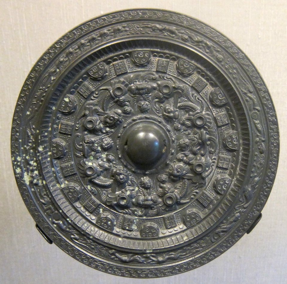 Three Kingdoms period bronze mirror with Taoist deities and animals design, HAA