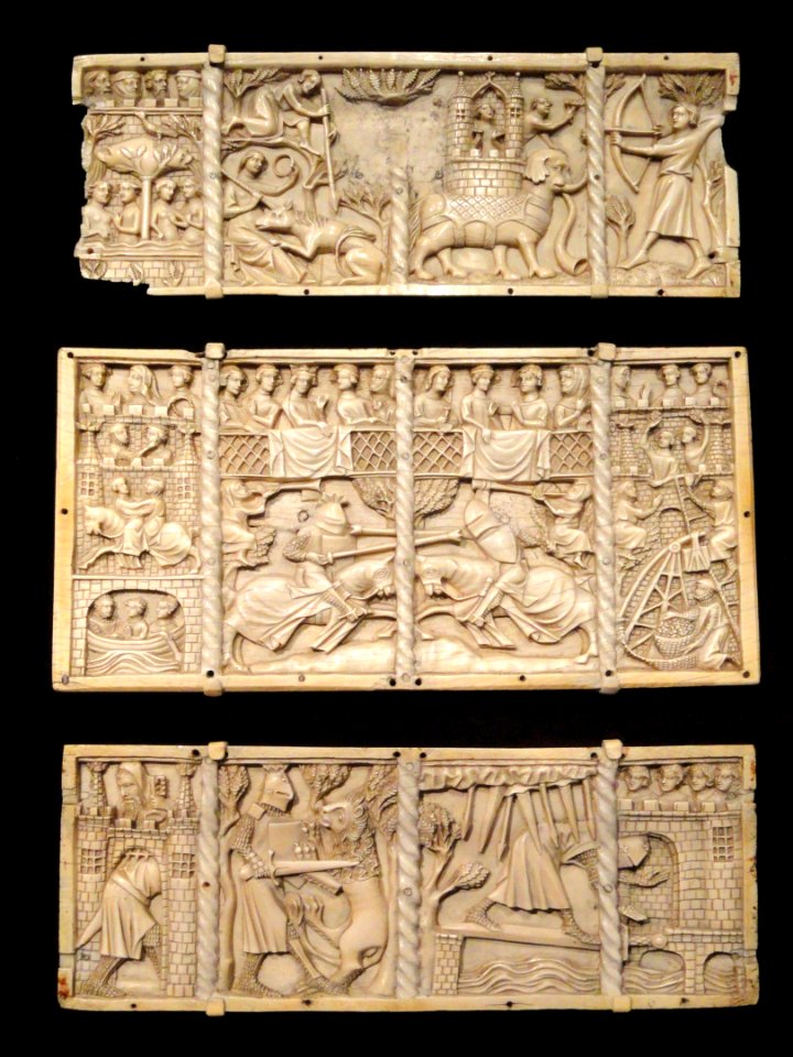 Three Panels from a Casket with Scenes from Courtly Romances, 1330-1350 or later, French, perhaps Lorraine, ivory - Cleveland Museum of Art - DSC08545