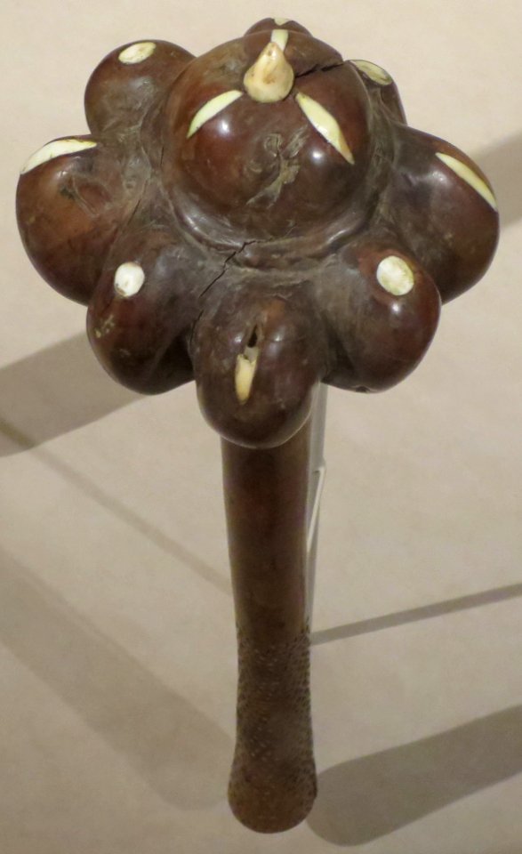 Throwing club from the Fiji Islands, 19th century, wood, marine ivory and human teeth, Dayton Art Institute