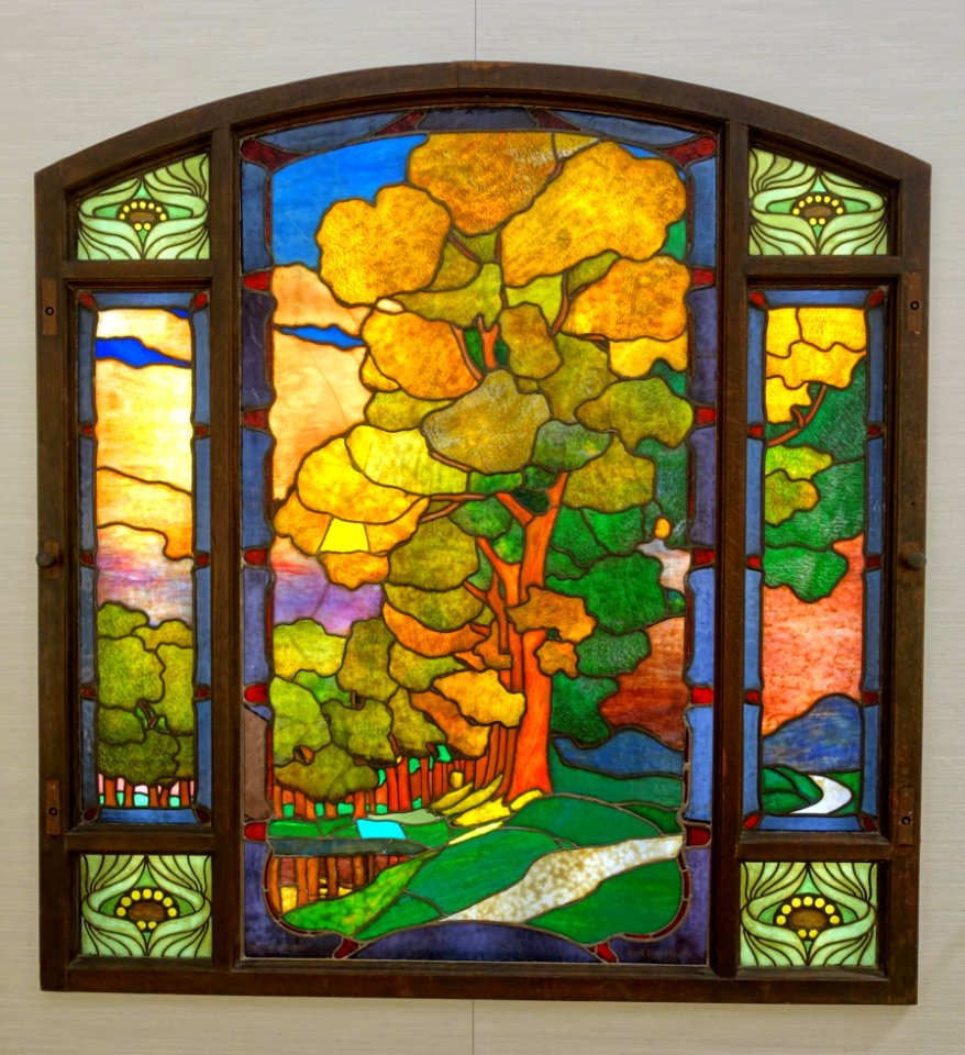 Three-part window by Hans Christiansen, Karl Engelbrecht, Hamburg, 1899, stained glass - Hessisches Landesmuseum Darmstadt - Darmstadt, Germany - DSC01023