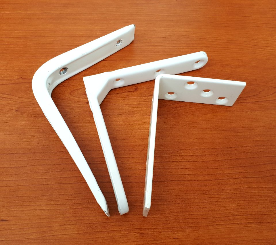 Three white metallic shelf brackets - B