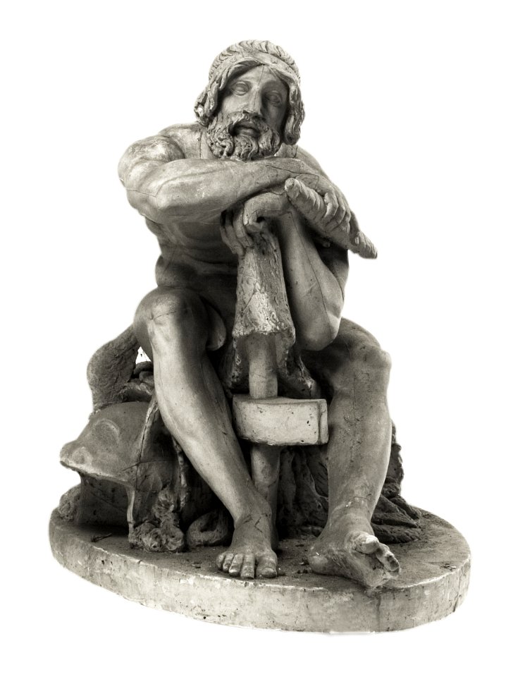Thor, siddende, støttet til sin hammer (Freund)