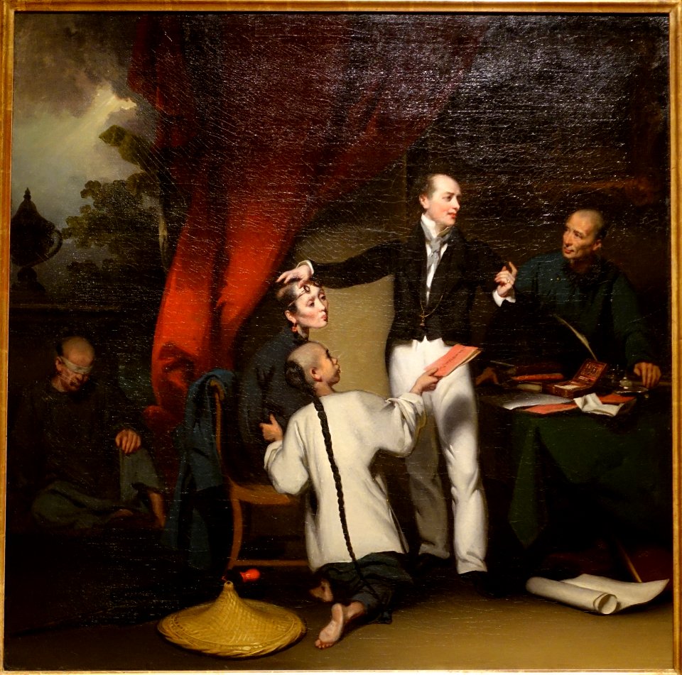 Thomas Richardson Colledge, M.D., and His Assistant Afun in Their Ophthalmic Hospital, Macau, by George Chinnery, 1833, oil on canvas - Peabody Essex Museum - DSC07360