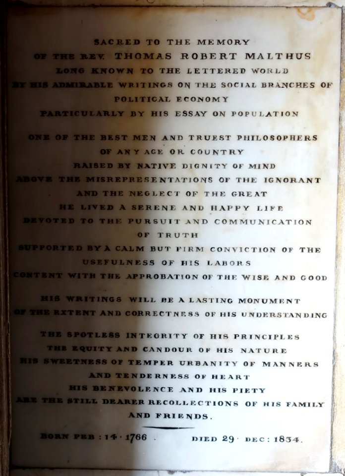 Thomas Robert Malthus plaque - Bath Abbey - Bath, England - DSC09894