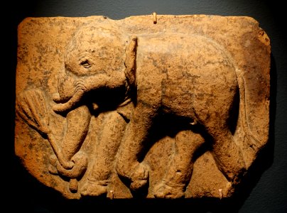 Tile with elephant, inner court of the Palace of Panduvasnuvara, central Sri Lanka, 12th century AD, terracotta - Linden-Museum - Stuttgart, Germany - DSC03741