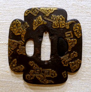 Thunderheads on Cross, tsuba, Japan, iron, brass - Peabody Essex Museum - DSC07475