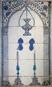 Tile panel from Damascus, Syria, 17th century, glazed stone-paste, underglaze-painted, Honolulu Academy of Arts