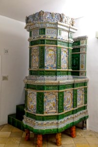 Tiled stove, made by Hans Heinrich II Pfau, painter probably David Pfau, Winterthur, 1644, glazed terracotta, view 1 - Germanisches Nationalmuseum - Nuremberg, Germany - DSC03702