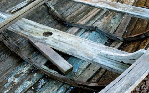 Thwarts and bottom of old wooden sailing skiff photo