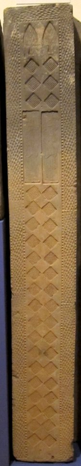 Tile with figures and stamped design, Han dynasty, ceramic, Honolulu Museum of Art