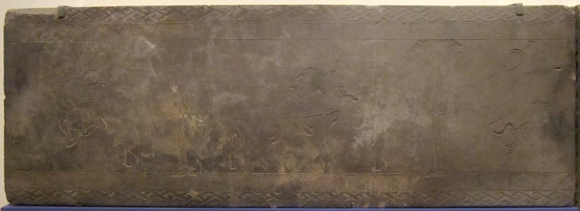Tile with hunting scene, Han dynasty, ceramic, Honolulu Museum of Art