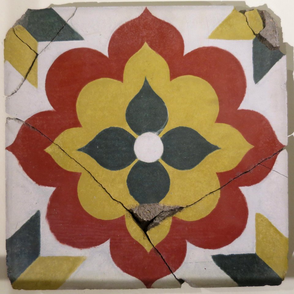 Tile with lotus pattern from synagogue in Tamil Nadu, India