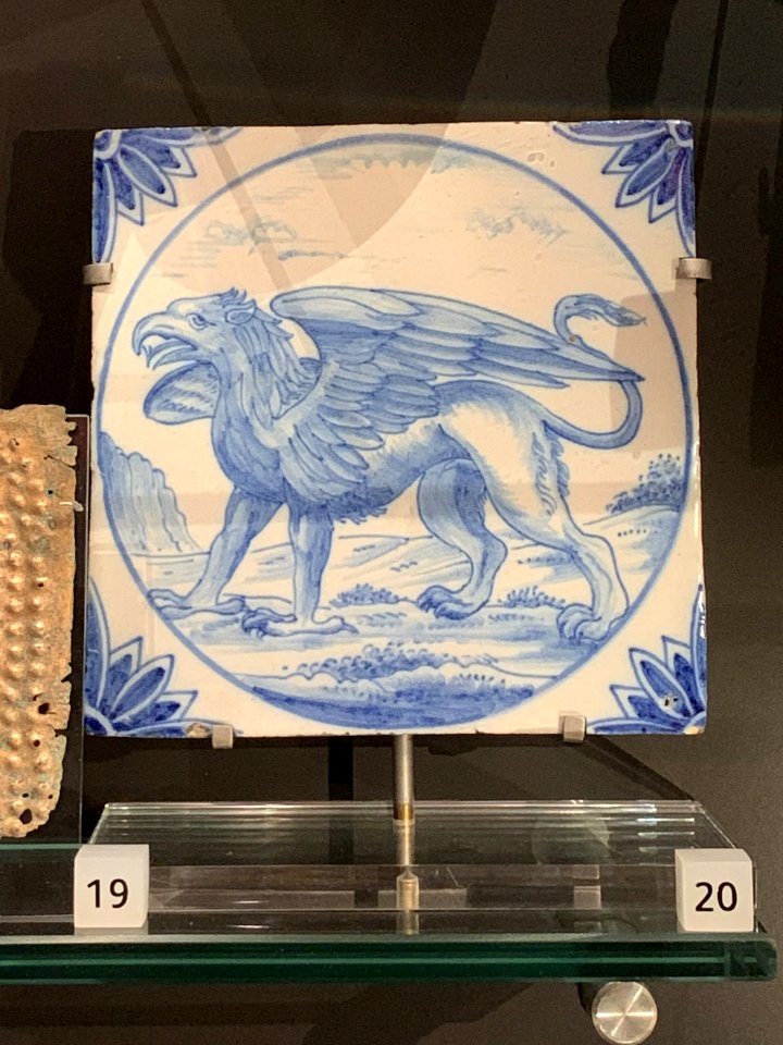 Tile with gryphon, Nuremberg, Germany, late 18th century, National Museum of Scotland