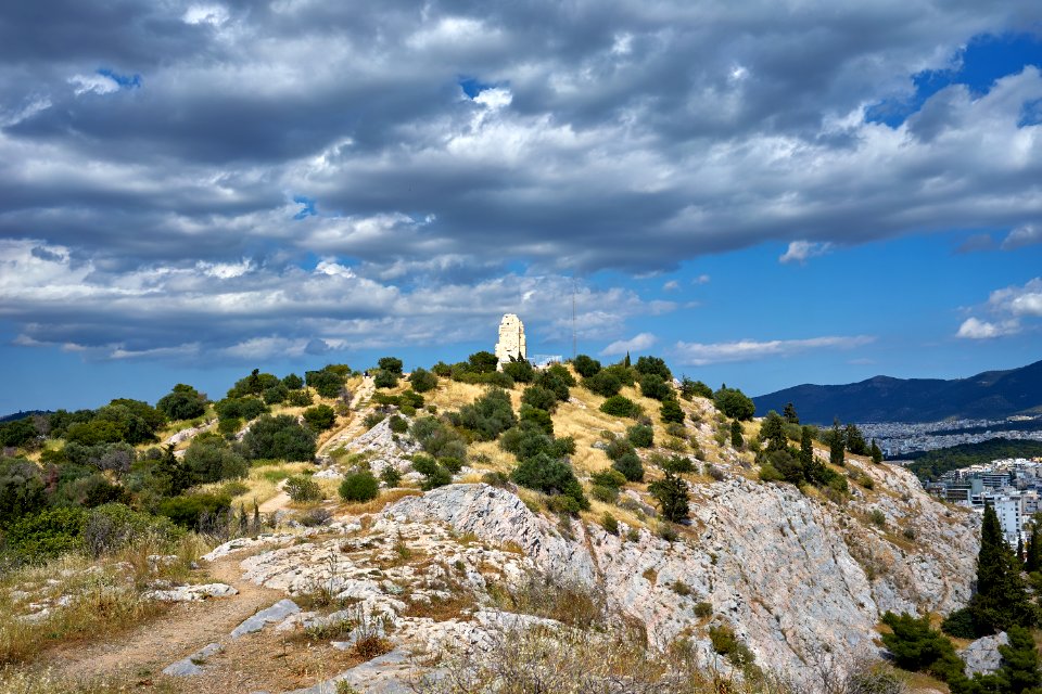 The Philopappos Monument from Philopappos Hill on April 30, 2020