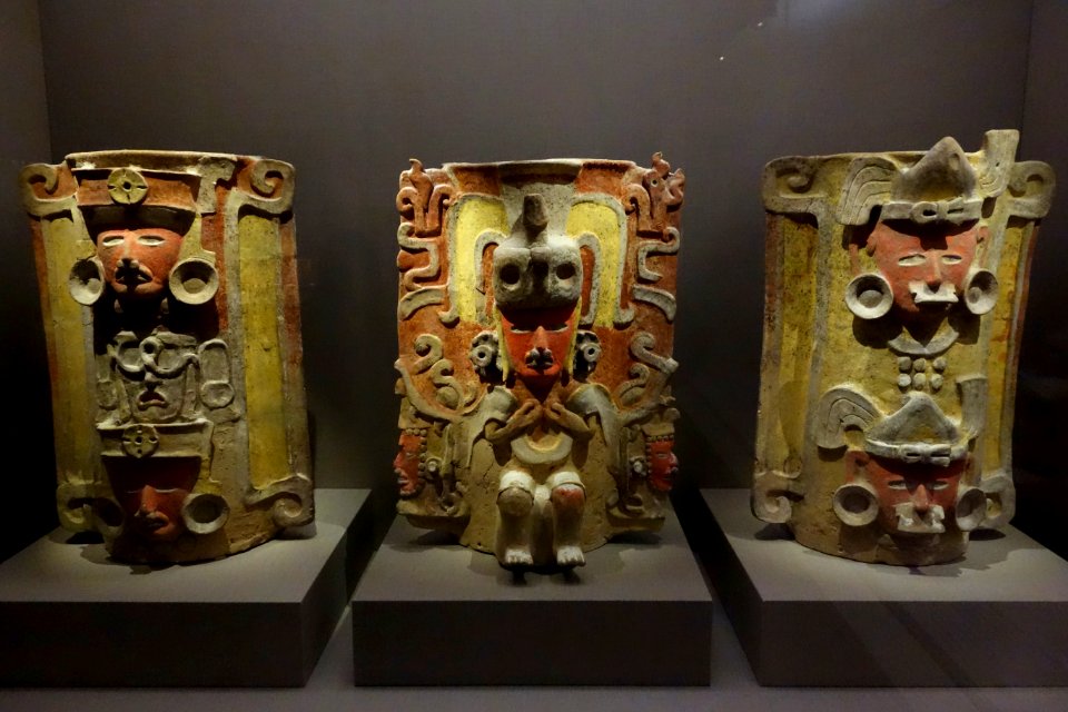 Three censers, Mexico or Guatemala, Central Maya area, Early Classic Maya, 250-550 AD, earthenware and pigment - De Young Museum - DSC00568