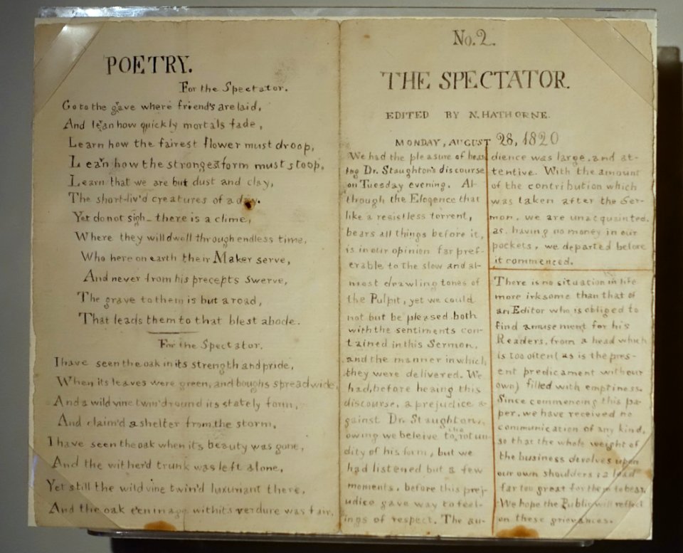 The Spectator No. 2, manuscript by Nathaniel Hawthorne, August 1820 - Peabody Essex Museum - Salem, MA - DSC05063