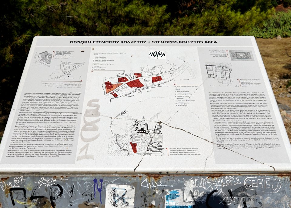 The site marker on Apostolou Pavlou Pedestrian Street about Stenopos Kollytos on August 15, 2020