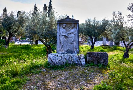 The replica of the Grave Stele of Eukoline at Kerameikos Cemetery on 14 February 2019