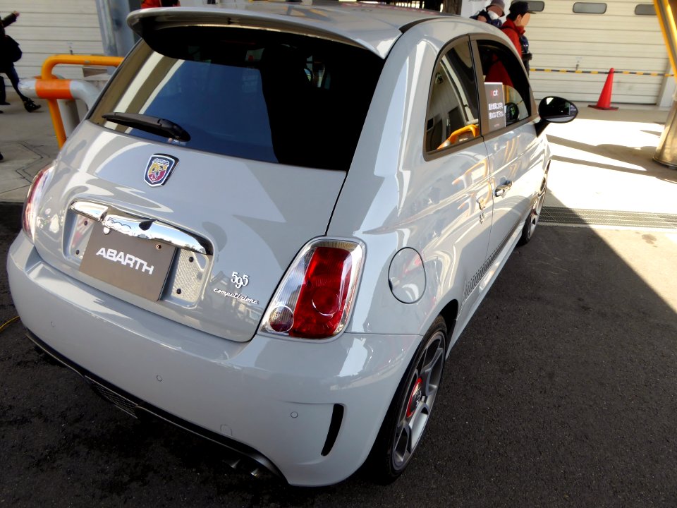 The rearview of ABARTH 595 competizione as a demo car of MUSEO CINQUECENTO RACING TEAM