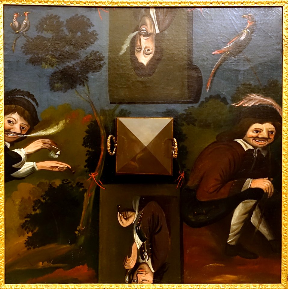 The Smoker, anamorphic painting with pyramidal mirror, Lisbon, before 1773 - Museu da Ciência da Universidade de Coimbra - University of Coimbra - Coimbra, Portugal - DSC09170