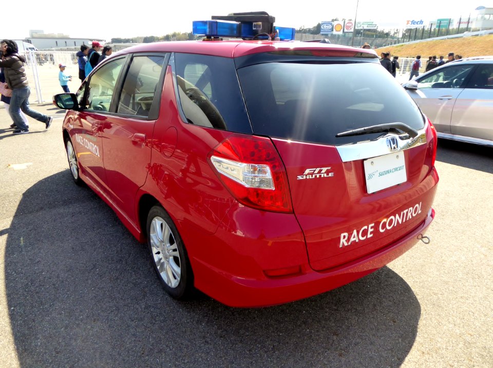 The rearview of Honda FIT SHUTTLE 15X (GG7) used as a race control car of Suzuka Circuit