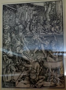 The Revelation of St. John, 1. The Martyrdom of St. John the Evangelist, by Albrecht Durer - Kelmscott Manor - Oxfordshire, England - DSC00069