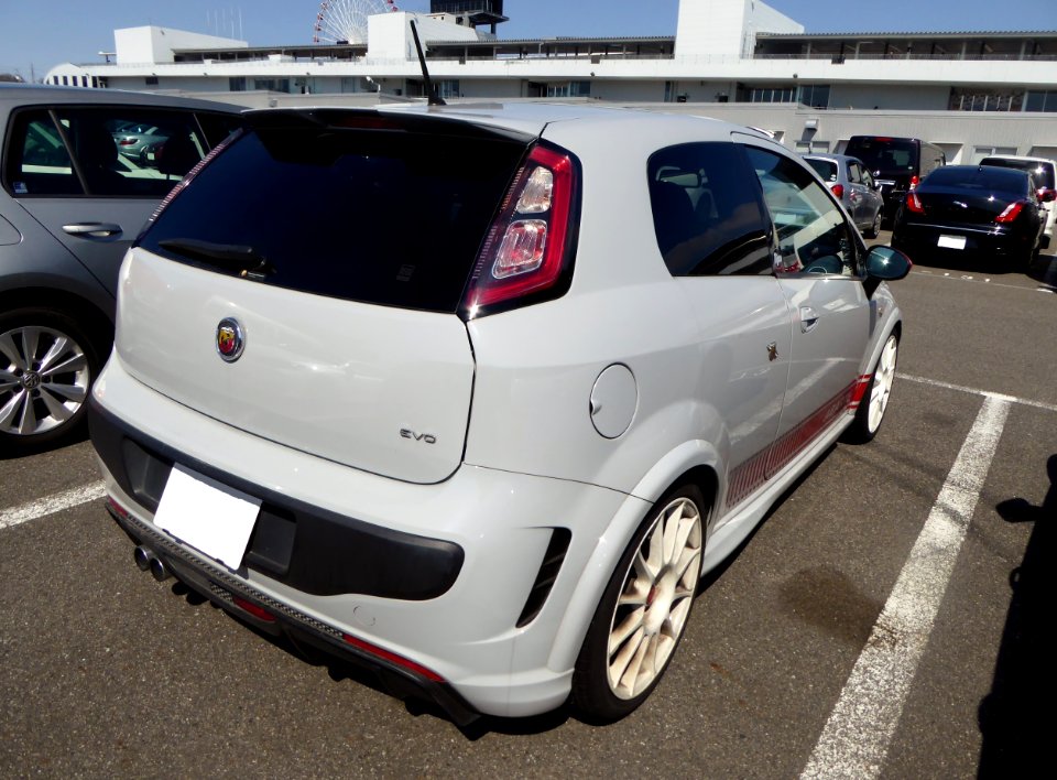 The rearview of ABARTH Punto Evo as a demo car of MUSEO CINQUECENTO RACING TEAM