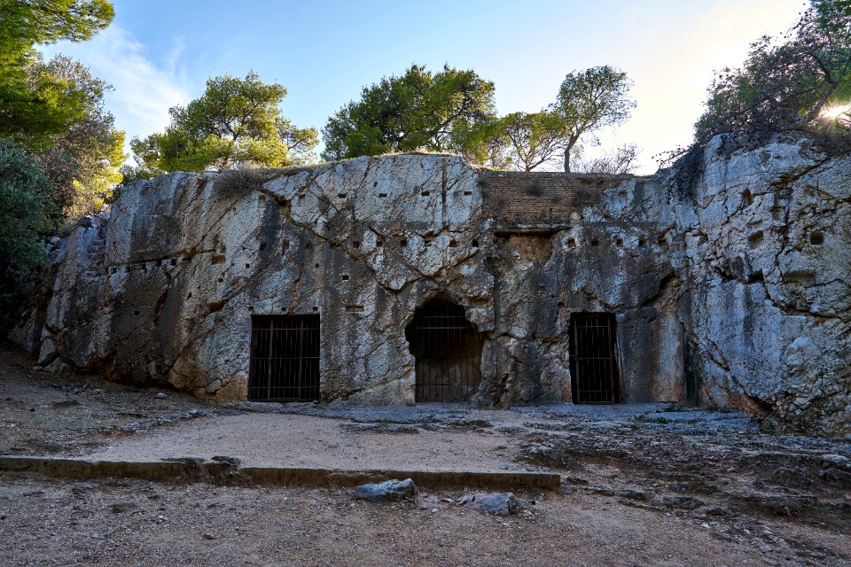 The so-called Prison of Socrates on Philopappos Hill (Hill of the Muses) on August 17, 2020