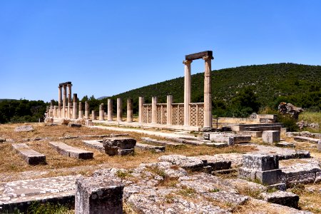 The stoa of Abaton or Enkoimeterion at the Sanctuary of Asclepius in Epidaurus photo