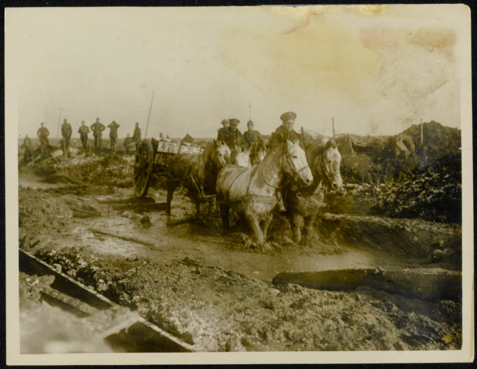 The muddy road to victory. Taking up ammunition to the forward guns during recen, Bestanddeelnr 158-0005