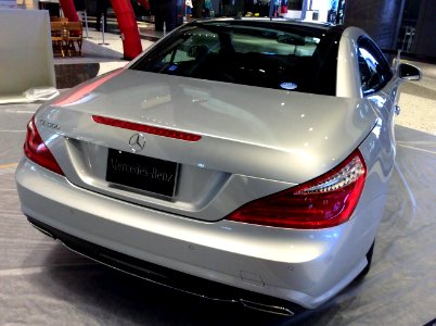 The rearview of Mercedes-Benz SL550 (R231) with her roof closed