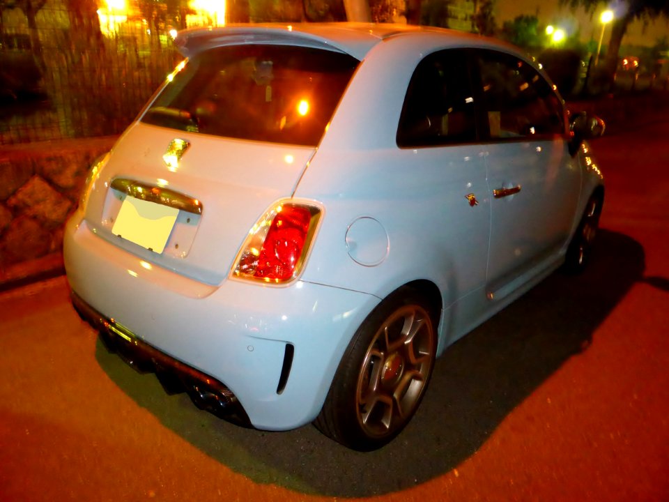 The rearview of ABARTH 500 at night
