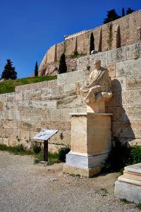 The statue of Menander at the Theatre of Dionysus on March 12, 2020