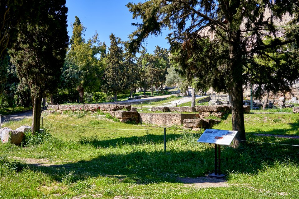 The ruins of the Later Temple of Dionysus Eleuthereus on March 12, 2020