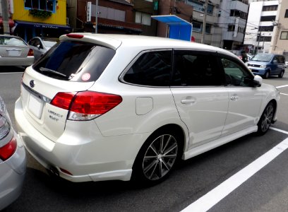 The rearview of Subaru LEGACY TOURINGWAGON 2.0GT DIT (BRG) with STI SPORTS PARTS