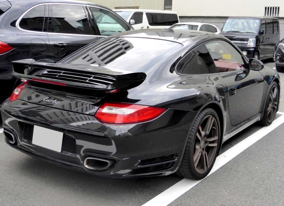 The rearview of Porsche 997 turbo