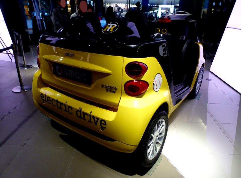 The rearview of smart electric drive as Koshien relief car rear
