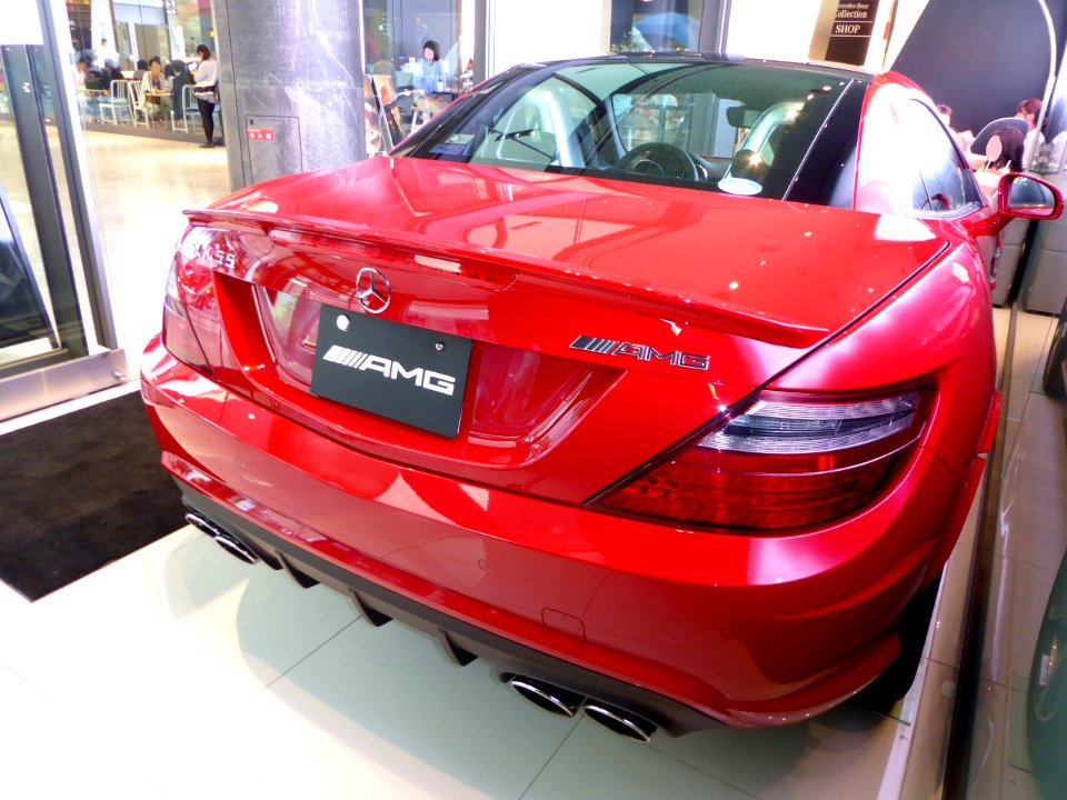 The rearview of Mercedes-Benz SLK55 AMG (R172) with her roof closed